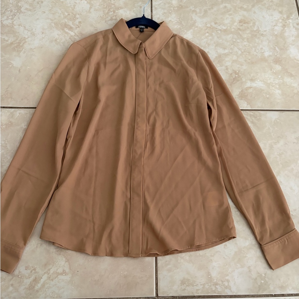 Express Long-Sleeve Button-Up Blouse